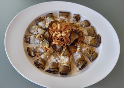 Eggplant, tahini crispy shallots