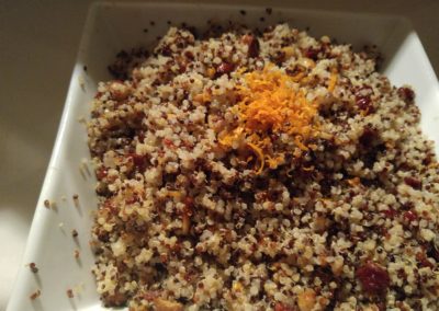 quinoa salad, tart cherries, candied hazelnuts