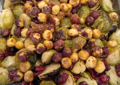 Roasted brussel sprouts, roasted hazelnuts, cranberries