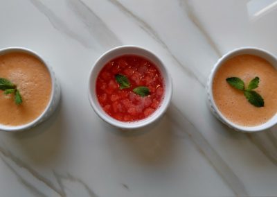 Cantaloupe and rosewater and watermelon and mint gazpacho