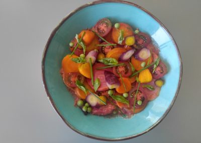 Beet and carrot salad in tomato broth