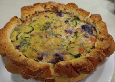 Cheddar bread veggie  quiche