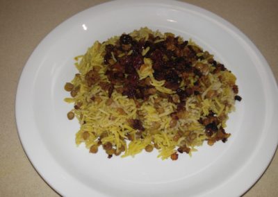 Lentil rice, beef and raisins