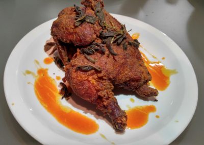 Sage fried chicken, red rooster and honey glaze